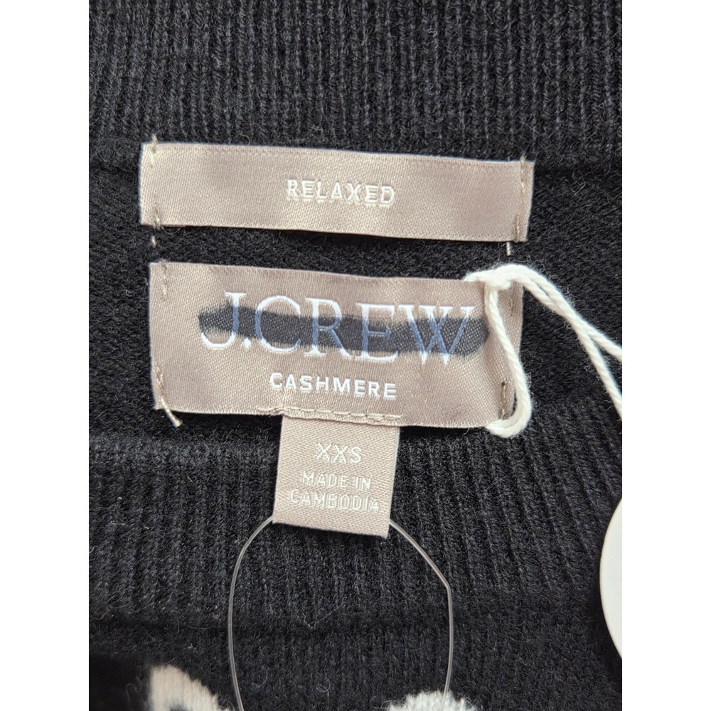 J. Crew Perfect Cashmere Crewneck Sweater Bow Print XXS Black White NWT $188 - Picture 4 of 8